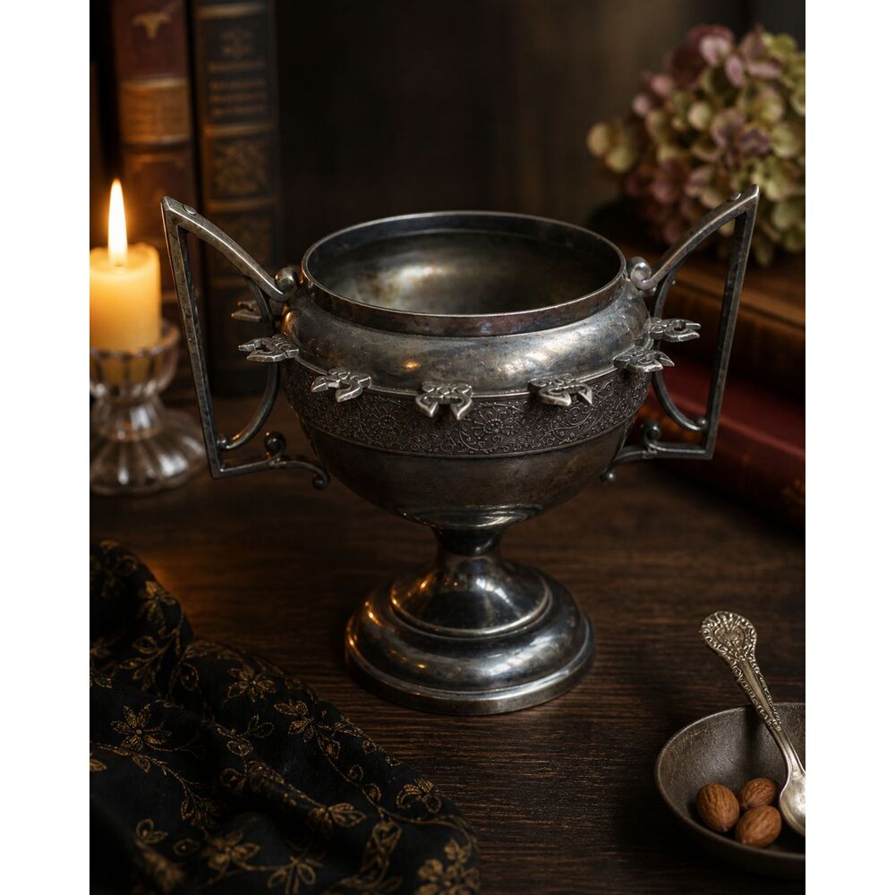 Vintage Silverplate Pedestal Bowl | Ornate Trophy Style Dish | Whimsy Goth Decor